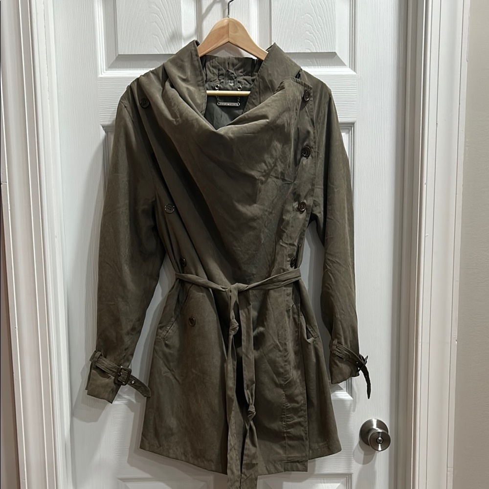 Paparazzi Army Green Trench Coat with Draped Collar and Belt